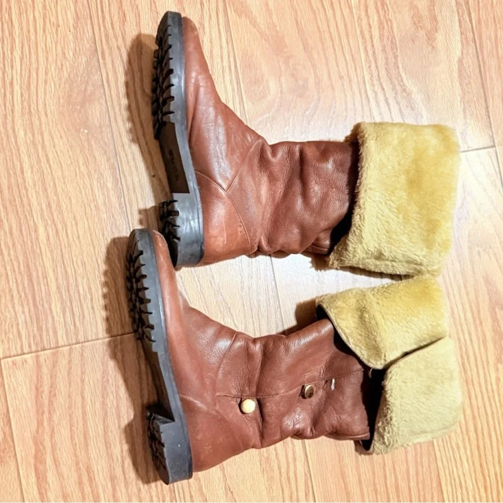Michael Kors Brown Leather Tall Riding Boots Faux Fur Lined Size 6.5
